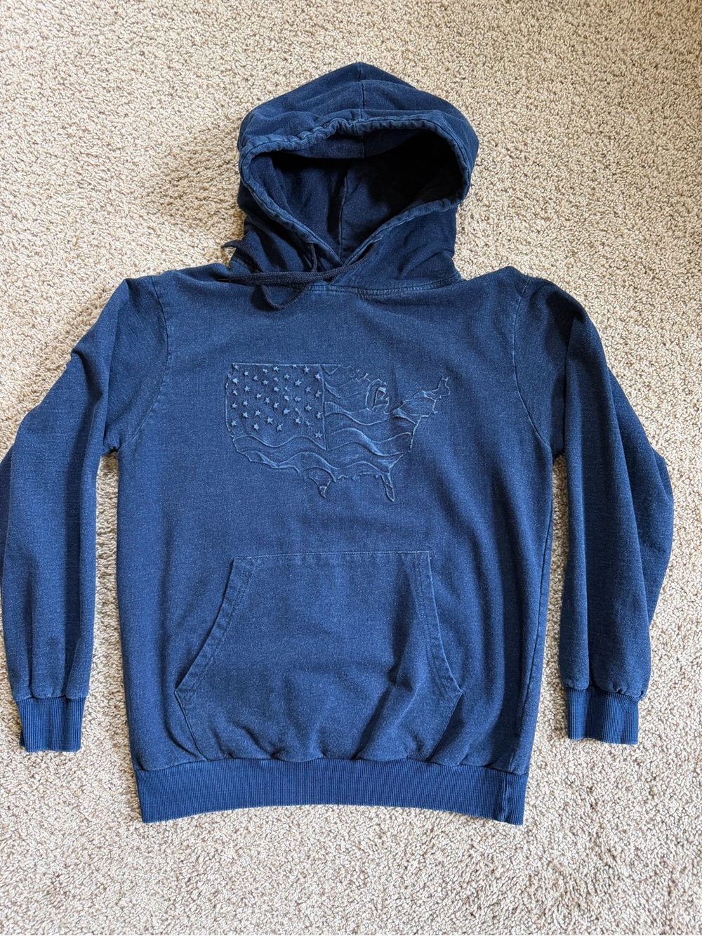Navy Hoodie with Embossed USA Map Small